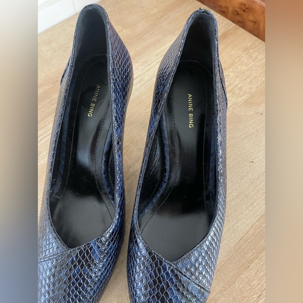 Anine Bing Devon Pumps Blue Snakeskin Leather Women's Size 36 - Picture 3 of 8
